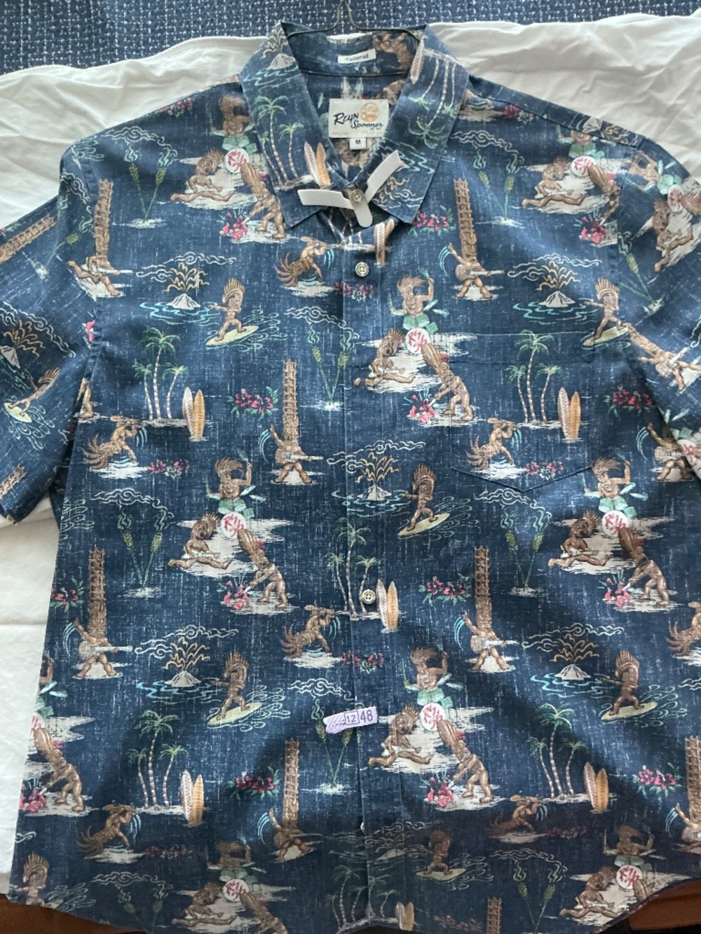 Reyn Spooner Rock and Roll Tiki Band Aloha Shirt M Tailored Navy Rare